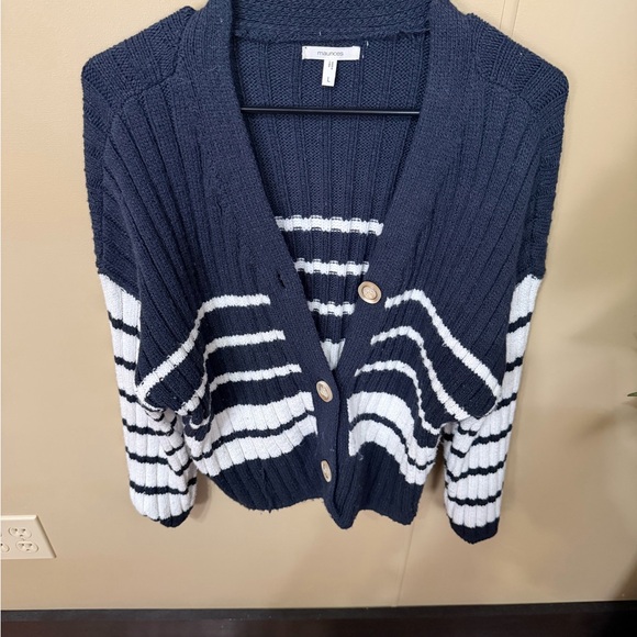 Maurices Sweaters - Maurices Dark Blue and White Striped Cardigan